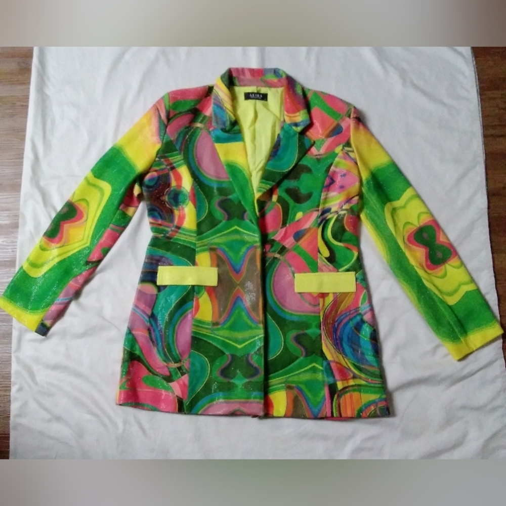 Akira Colorful Abstract Embellished Blazer Jacket - Picture 4 of 12